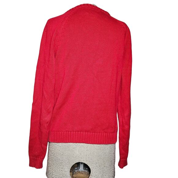 Lands End Red Cable Knit Cotton Sweater Size Small - Picture 2 of 4